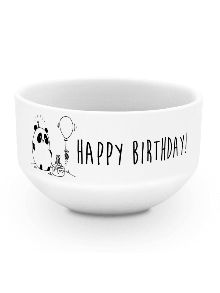 Schüssel Panda Geburtstag mit Spruch in Weiß