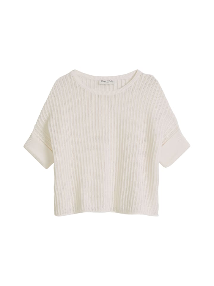 Kurzarm-Strickpullover boxy in White Cotton