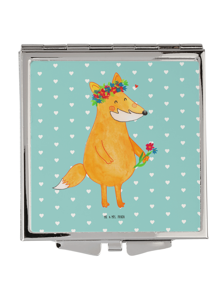 Schminkspiegel Fuchs Blumen ohne Spruch in Türkis Pastell
