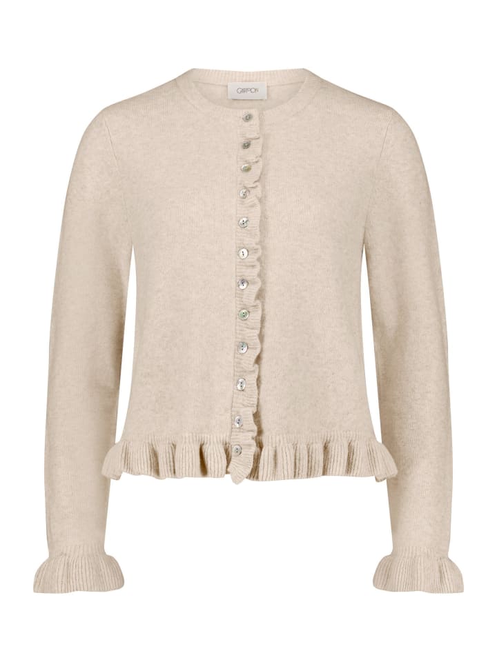Cardigan mit Rüschen in Light Beige Melange