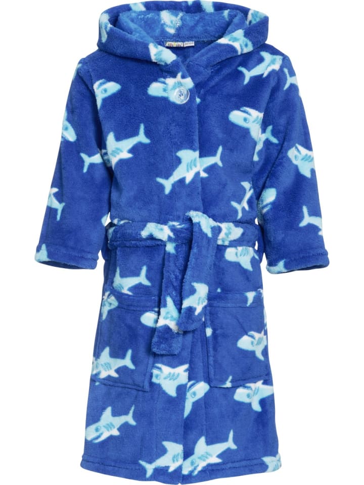 Fleece-Bademantel Hai in Blau