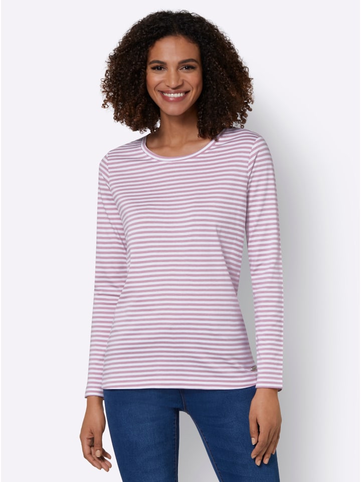 Shirt in rosé-ecru-geringelt