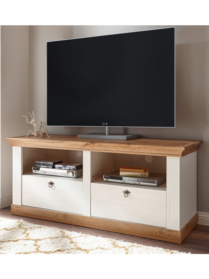TV-Lowboard weiß Pinie, Eiche Wotan 150 cm, TV Unterteil mit Komforthöhe