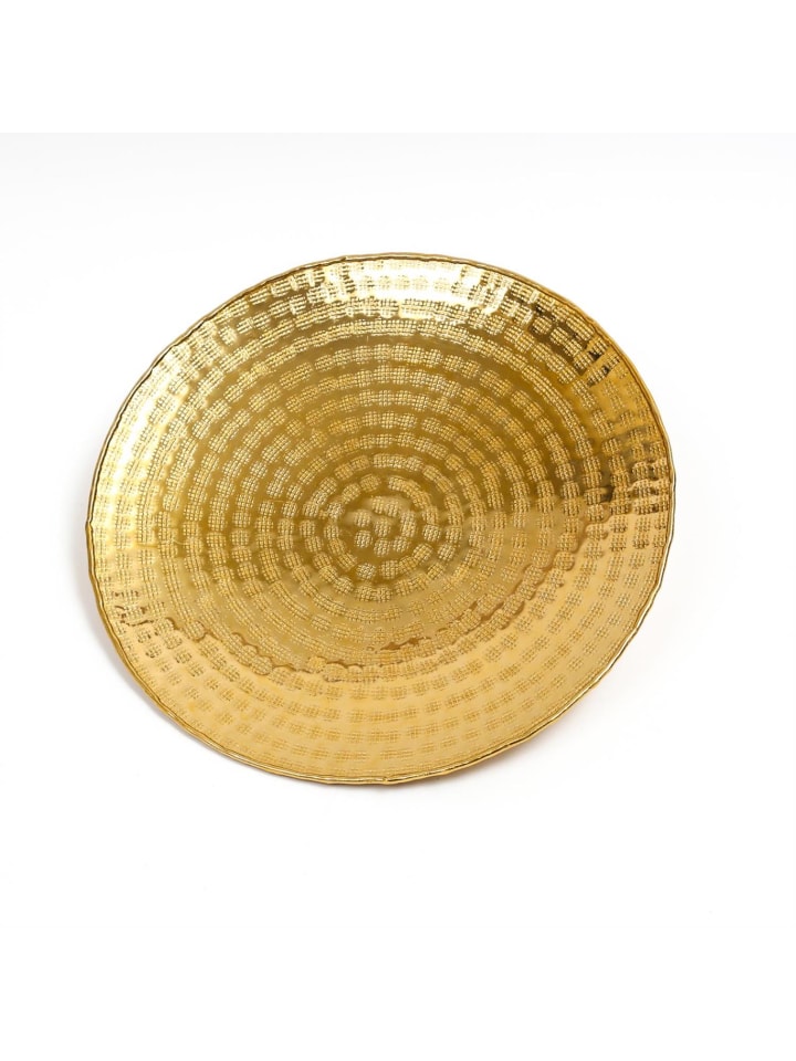 Tablett Dekotablett Serviertablett rund gehämmert D: 28cm in gold