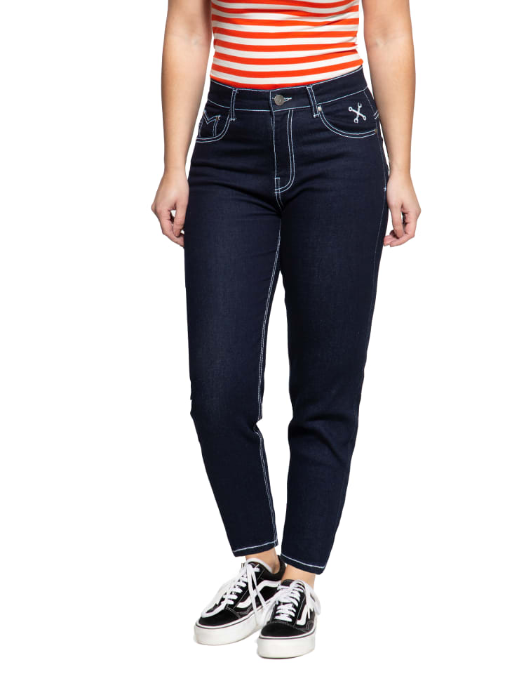 Queen Kerosin High Waist Slim Fit Jeans Betty in dunkelblau
