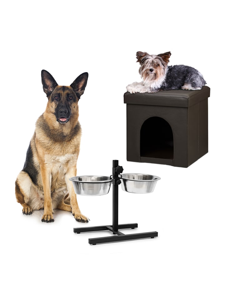 2tlg. Hund-Set in Braun/ Silber