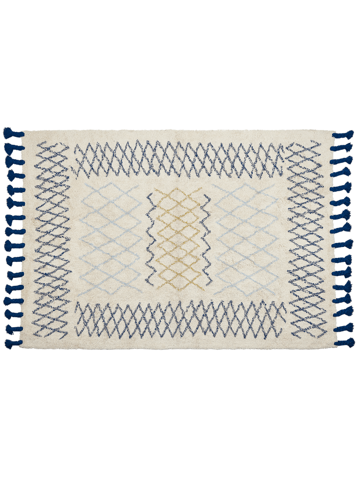 Kurzflor ERZINCAN in Beige/Blau/Schwarz - (W) 160 x (H) 1.4 x (L) 230 cm