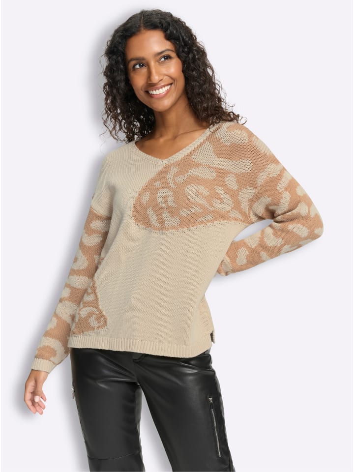 Pullover in sand-camel-gemustert