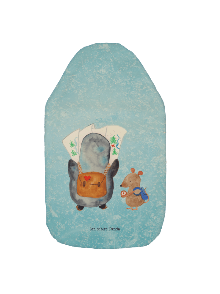 Wärmflasche Pinguin & Maus Wanderer ohne Spruch in Eisblau
