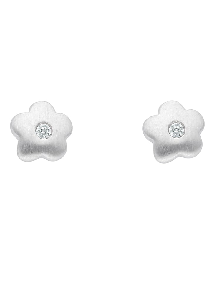 925 Silber Ohrringe / Ohrstecker Blüte mit Zirkonia in silber