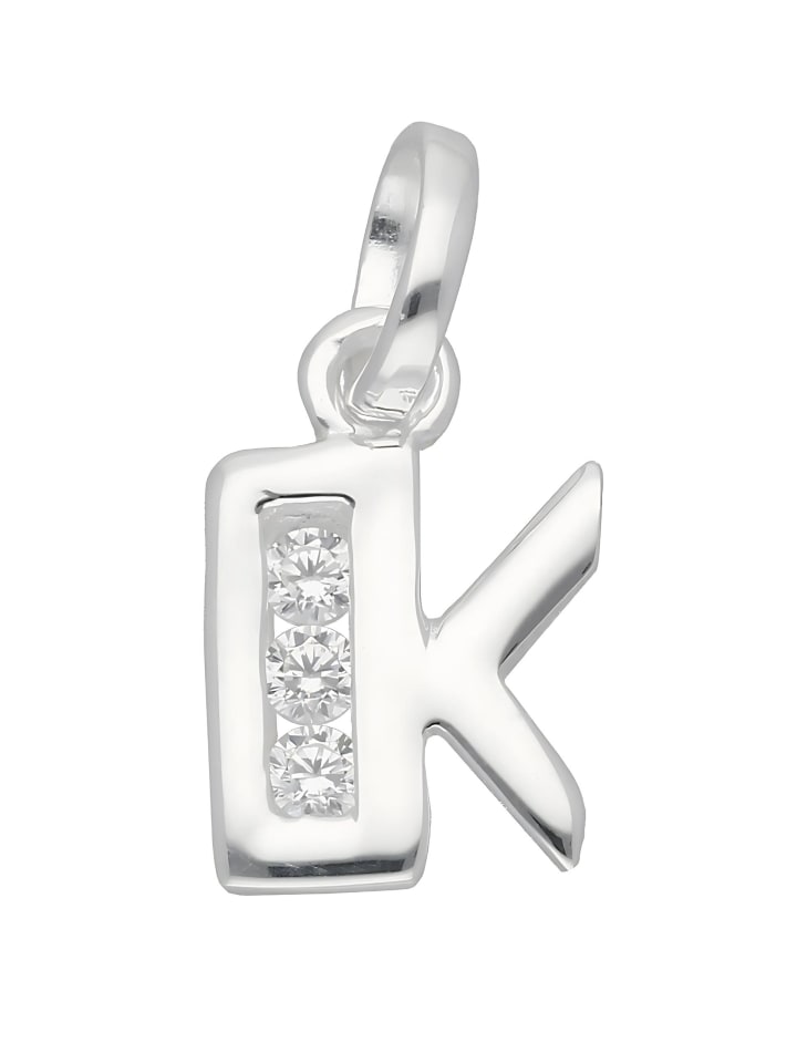 Damen & Herren 925 Silber Buchstabenanhänger K mit Zirkonia in silber