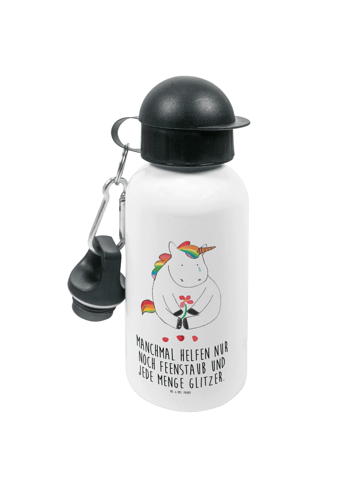 Trinkflasche Einhorn Traurig mit Spruch in Weiß