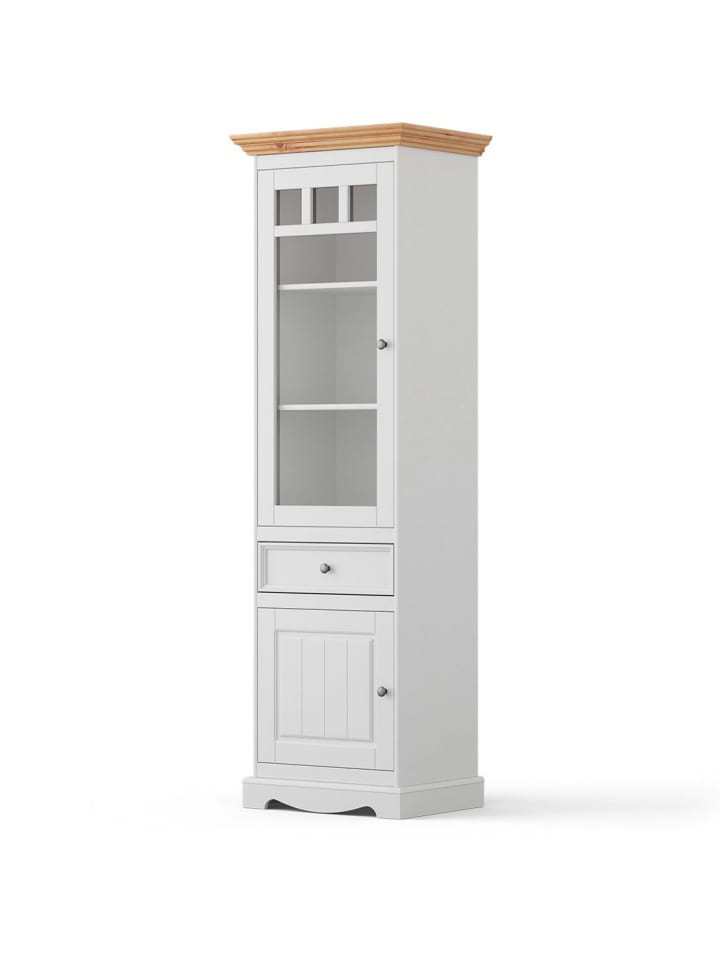 Vitrine Belluno Elegante Natur gebeizt / weiß lackiert 59,5 / 44 / 190cm