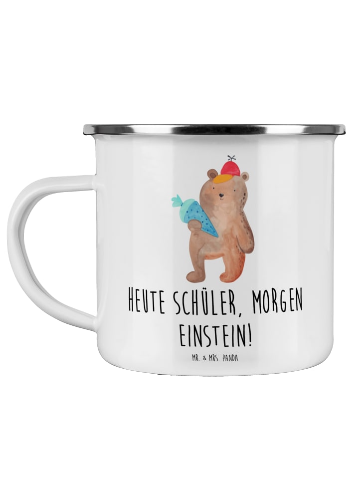 Becher Emaille Schulanfang Inspiration mit Spruch in Weiß