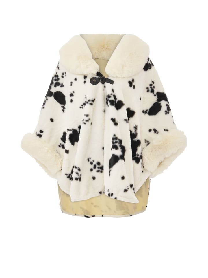 Damen Poncho in Wollweiss Schwarz