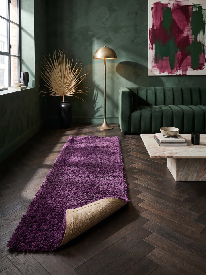 Teppich Hochflor Shaggy Waschbar Einfarbig RHEIN Strapazierfähig in Violett