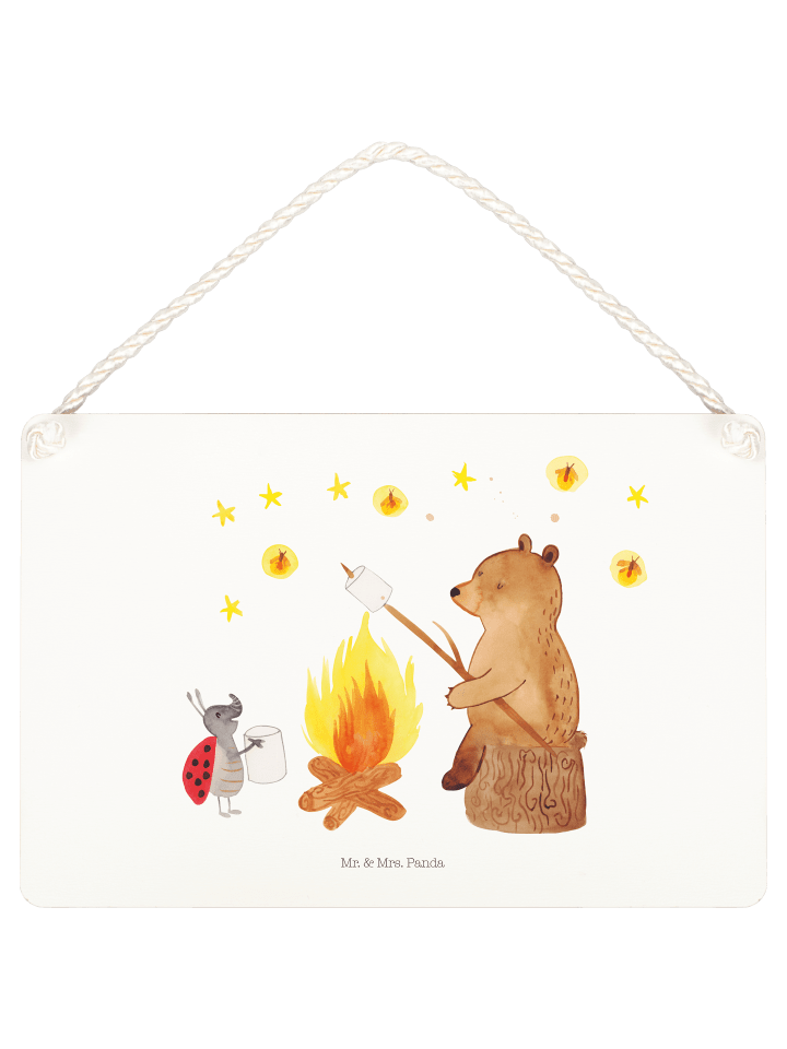Schild Bär & Marienkäfer Lagerfeuer ohne Spruch in Weiß