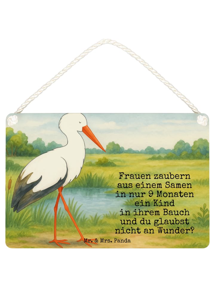 Schild Storch Design mit Spruch in Weiß