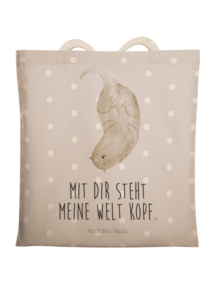 Tasche Otter Kopfüber mit Spruch in Grau Pastell