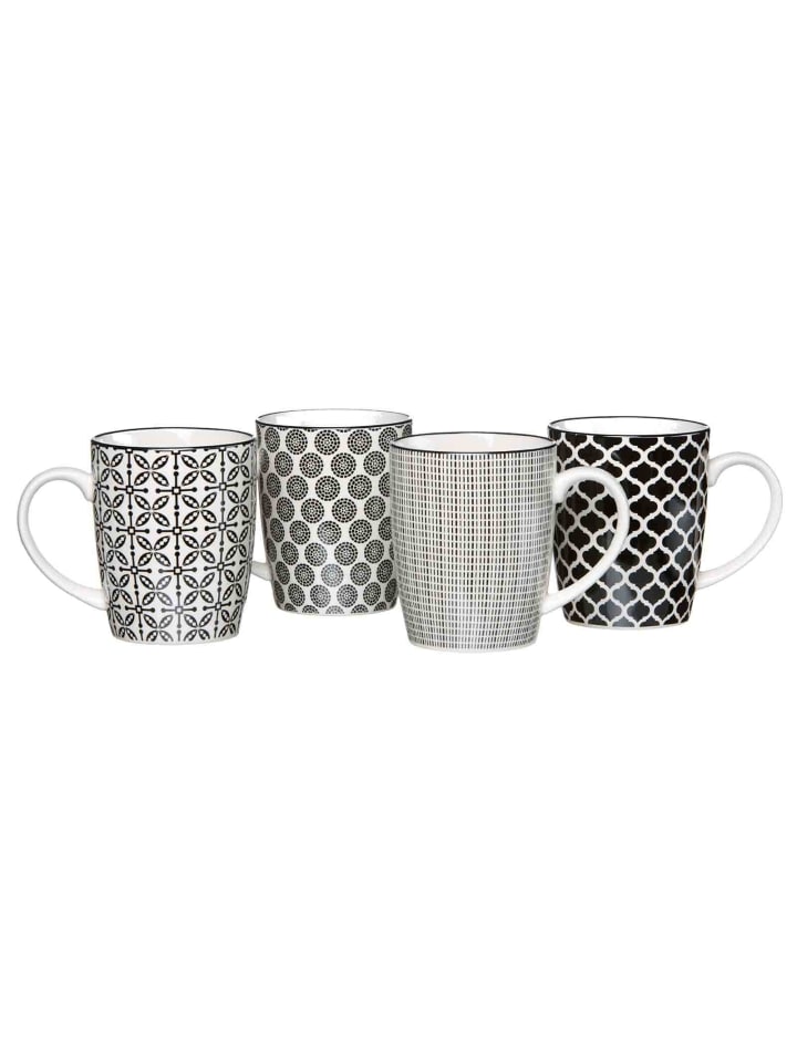 4er Set Kaffeebecher Takeo in Schwarz-Weiß 350 ml