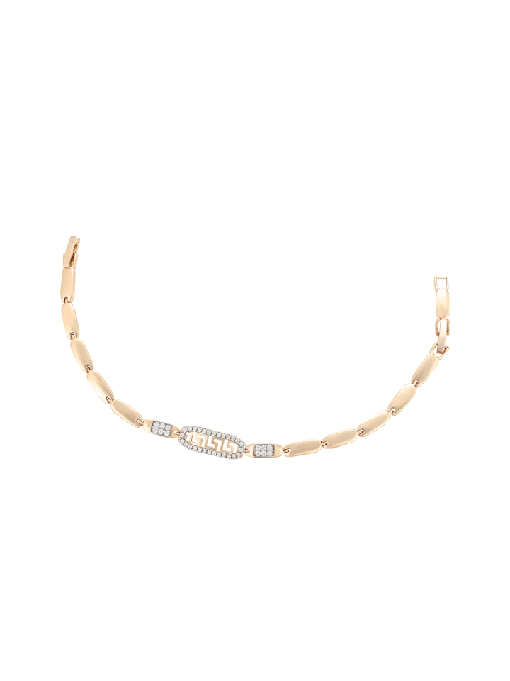 Women Link Bracelet With Rhinestones in Rose Gold