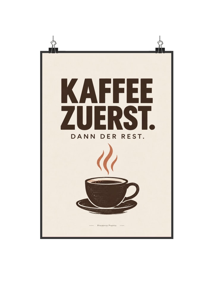 Wandbild Kaffee minimalistisch Design mit Spruch in Weiß