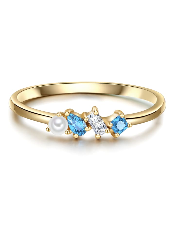Ring aus Sterling Silber mit Zirkonia und Süßwasser-Zuchtperle in gelbgold