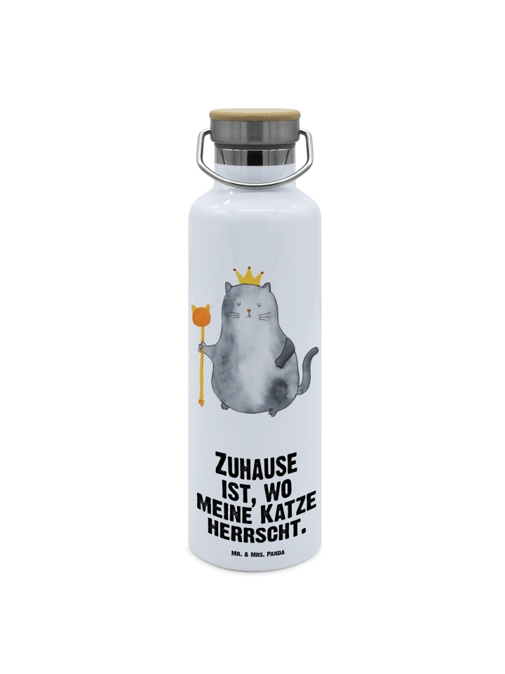 Feldflasche Katze König mit Spruch in Weiß