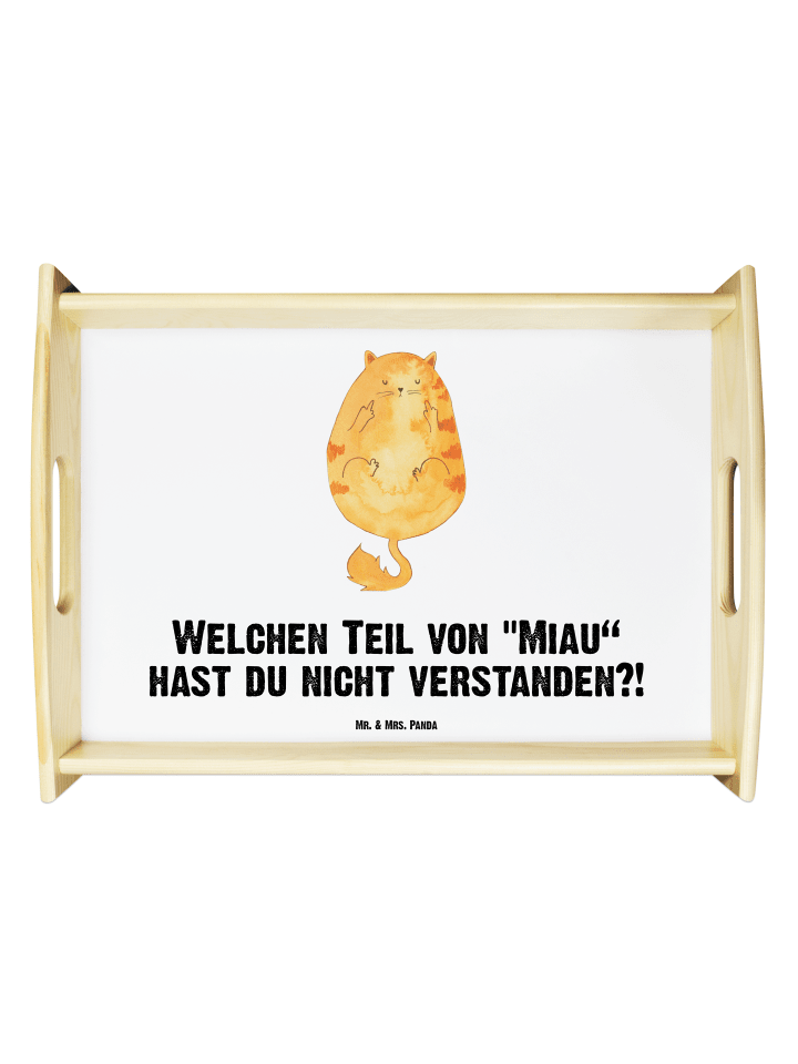 Holztablett Katze Mittelfinger mit Spruch in Weiß