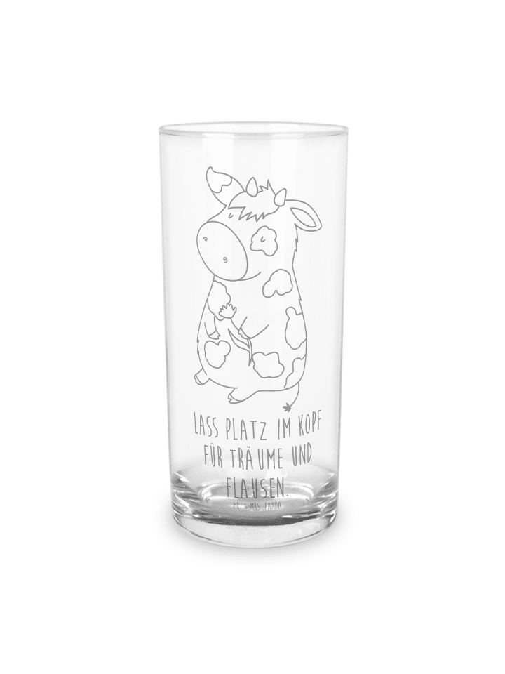 Glas Kuh mit Spruch in Transparent
