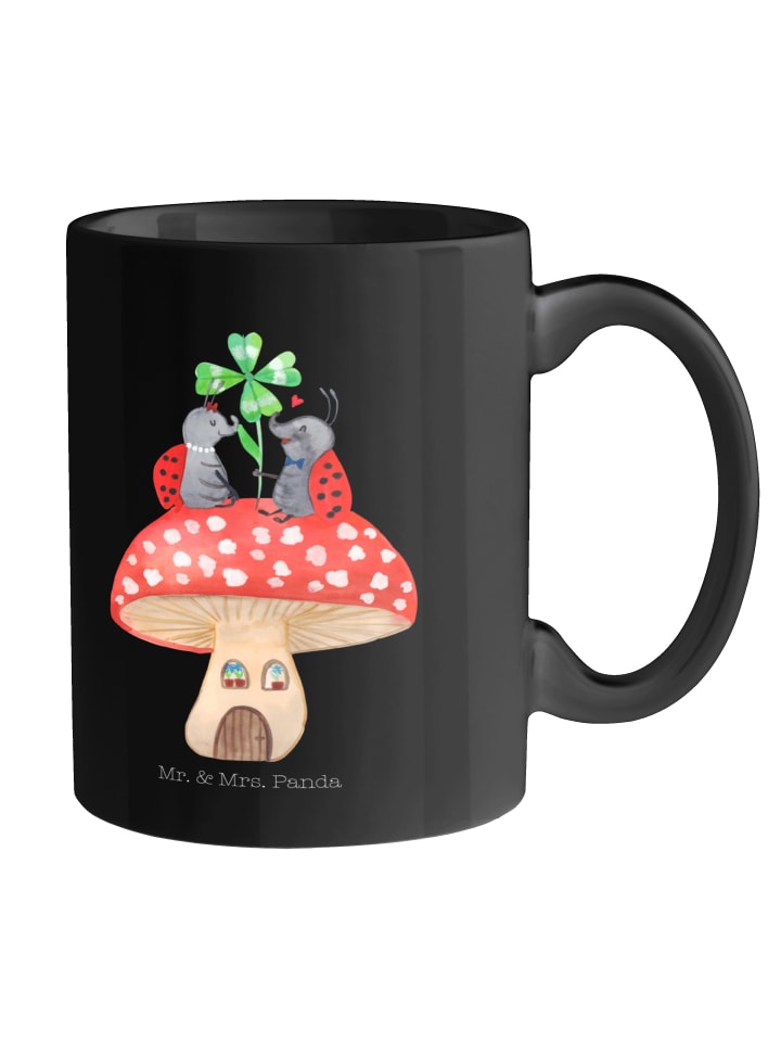 Kaffeetasse Marienkäfer Fliegenpilz ohne Spruch in Schwarz