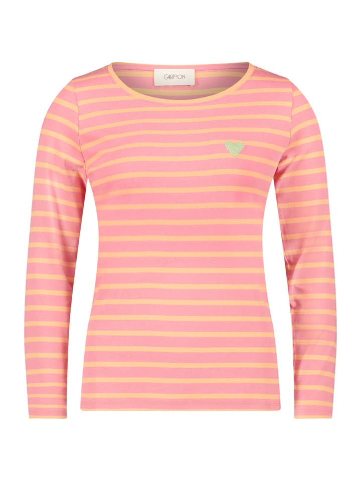 Ringelshirt mit Rundhalsausschnitt in Pink/Orange