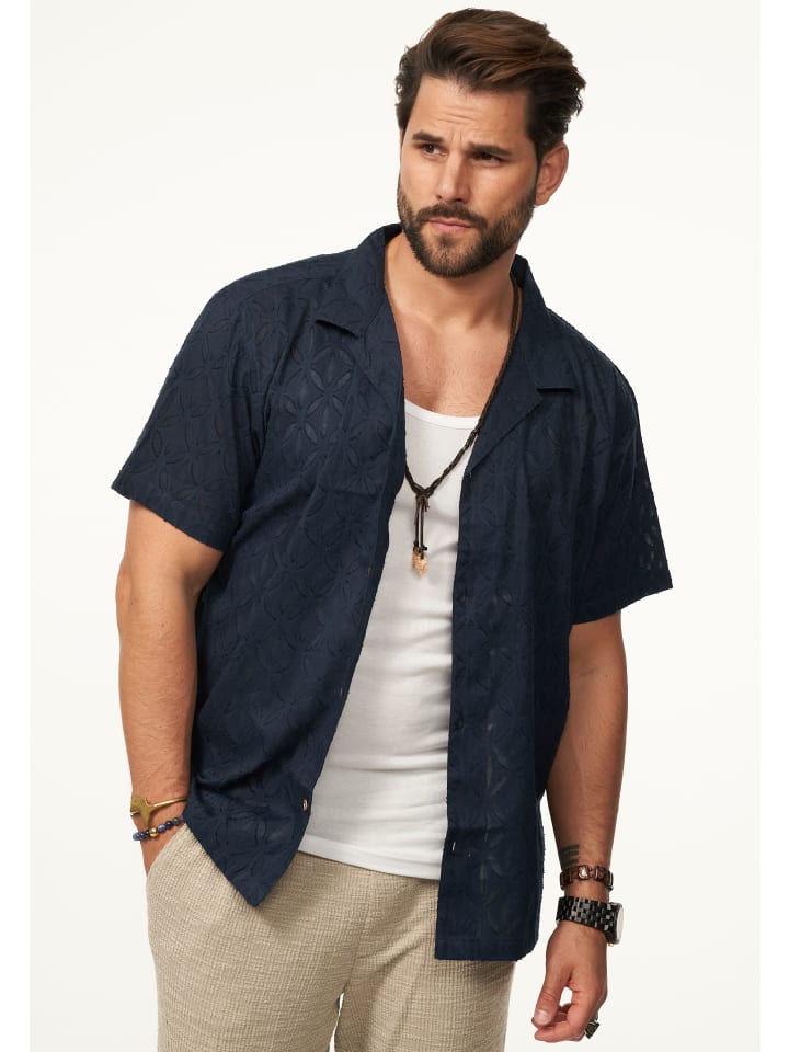 Kurzarmhemd - im Vintage Summer-Look Kurzarm Strick Polo-Hemd T-Shirt in Navy