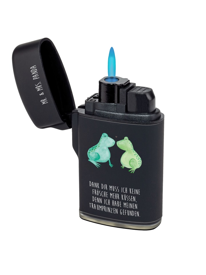 Feuerzeug Frosch Liebe mit Spruch in Schwarz