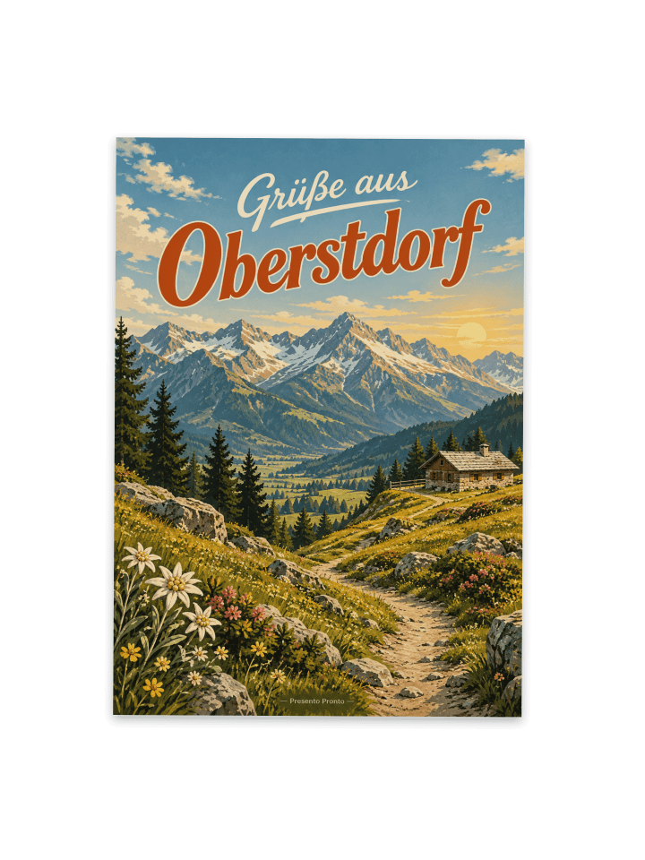 Postkarte Berg nostalgisch Design mit Spruch in Weiß