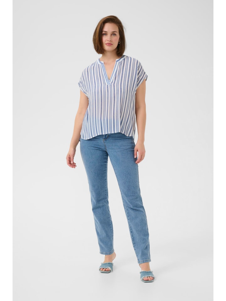 Kurzarm-Bluse KAanja Regular fit in Blue/Chalk stripe