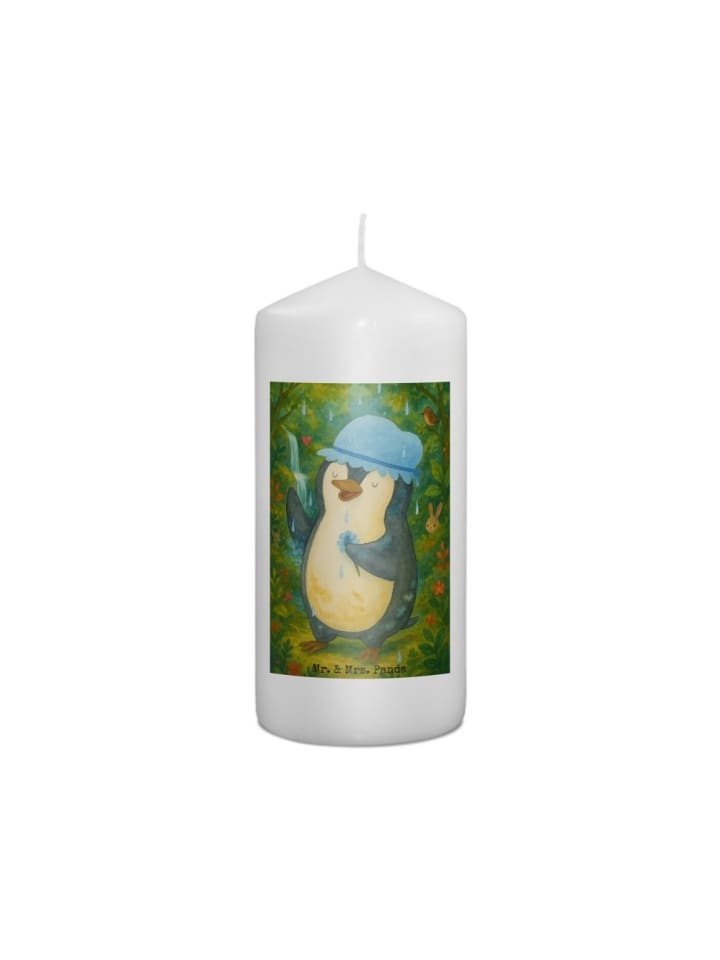 Kerze Pinguin Duschen Design ohne Spruch in Weiß