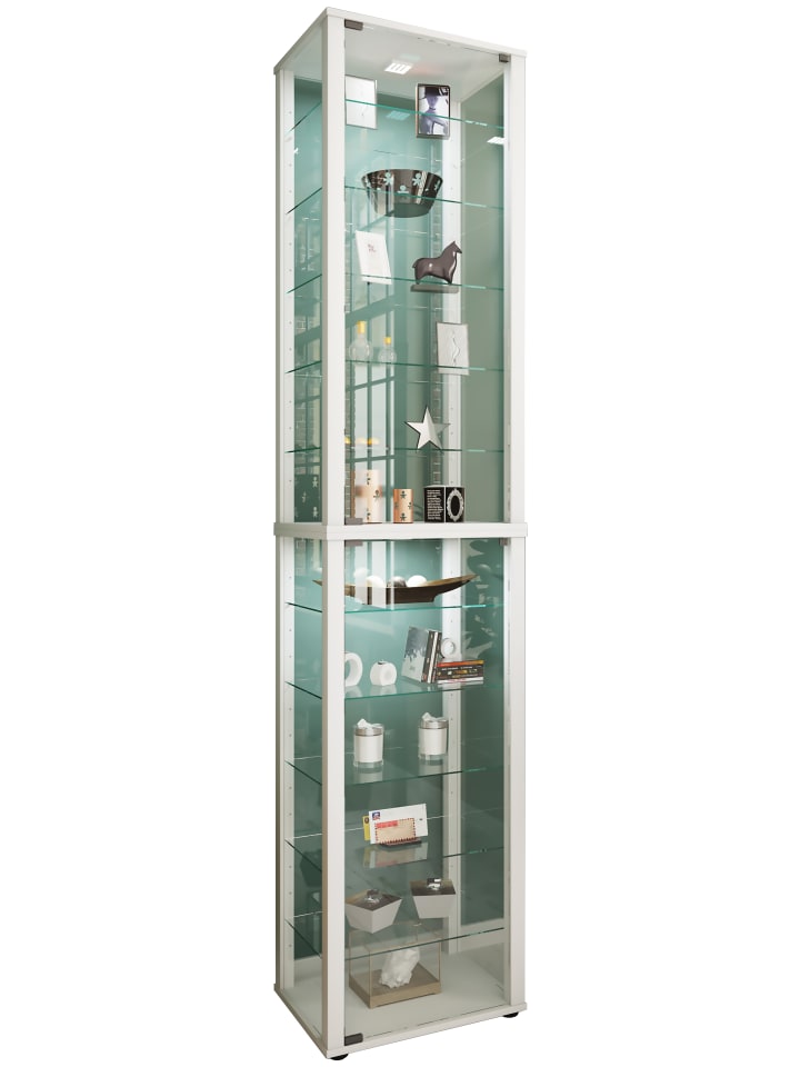 Holz Glas Stand Vitrine Sammelvitrine Kavisa XXL in Weiß