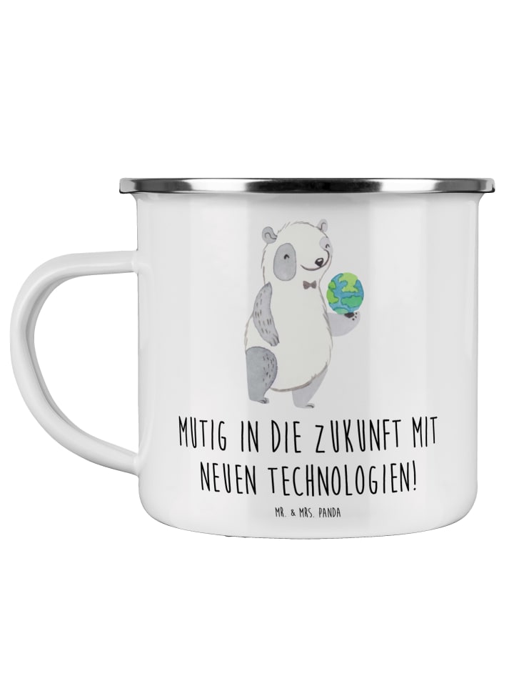 Trinkbecher Neuen Technologien begegnen mit Spruch in Weiß