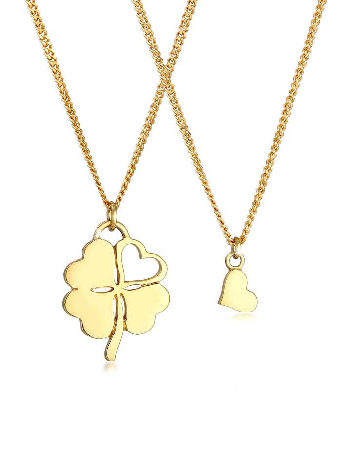 Halskette 925 Sterling Silber Herz, Kleeblatt in Gold