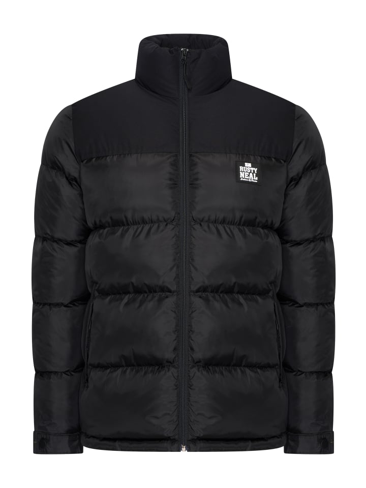 Colorblock Puffer Winterjacke Warm Gefüttert Outdoor Steppjacke in Schwarz