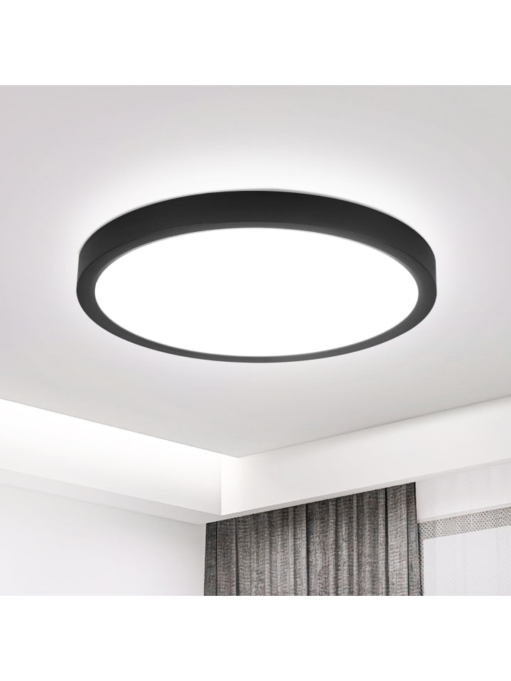 Deckenleuchte LED in schwarz Ø18cm rund 6000K kaltweiß flach Flurlampe 15 W