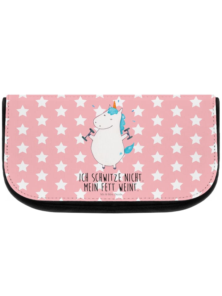 Kosmetiktäschchen Einhorn Fitness mit Spruch in Rot Pastell