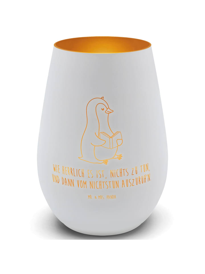 Kerzenständer Pinguin Buch mit Spruch in Weiß