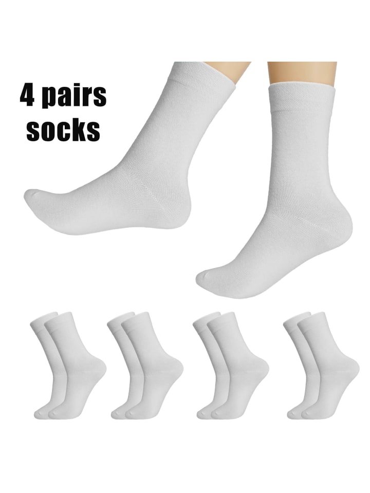 4er-Set Premium Herren & Damen Business Socken Baumwolle Businesssocken Weiß