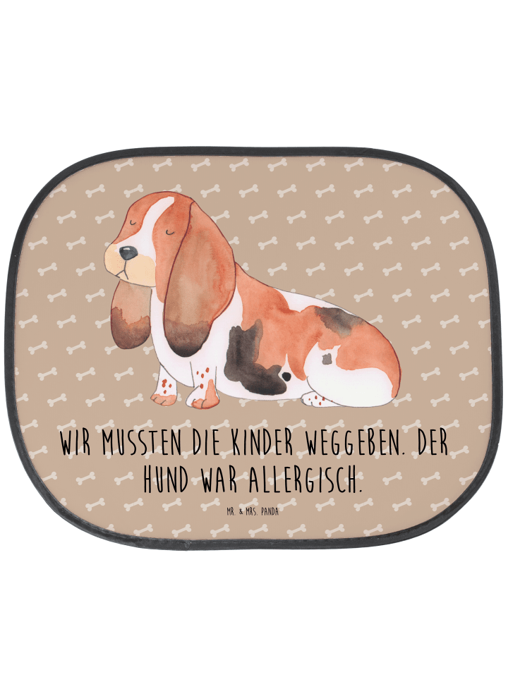 Sonnenschutz Auto Hund Basset Hound mit Spruch in Hundeglück