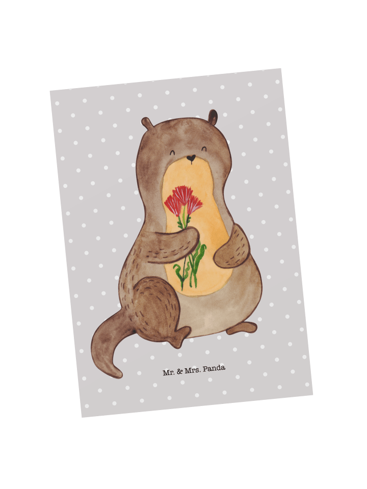 Postkarte Otter Blumenstrauß ohne Spruch in Grau Pastell