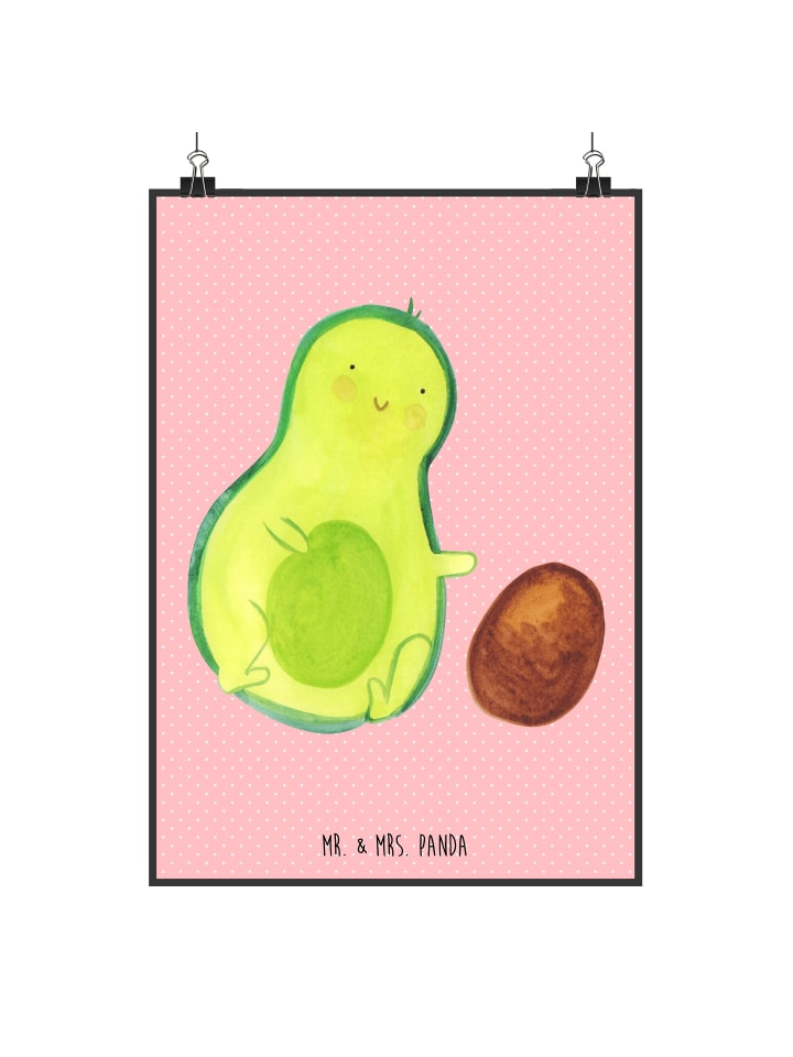 Poster Avocado Kern rollt ohne Spruch in Rot Pastell