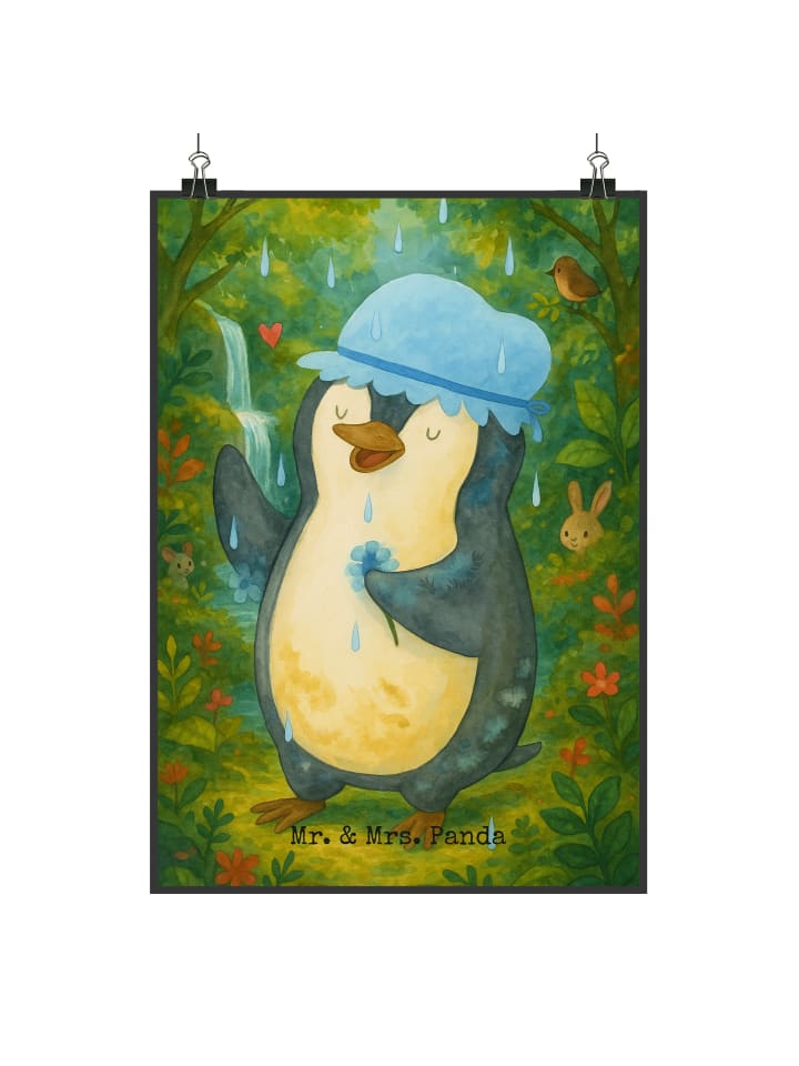 Plakat Pinguin Duschen Design ohne Spruch in Weiß