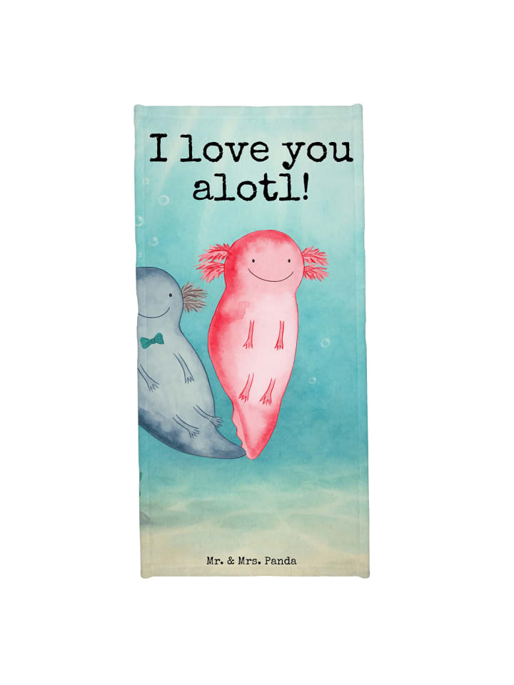 Strandtuch Axolotl Liebe Design mit Spruch in Grau Pastell
